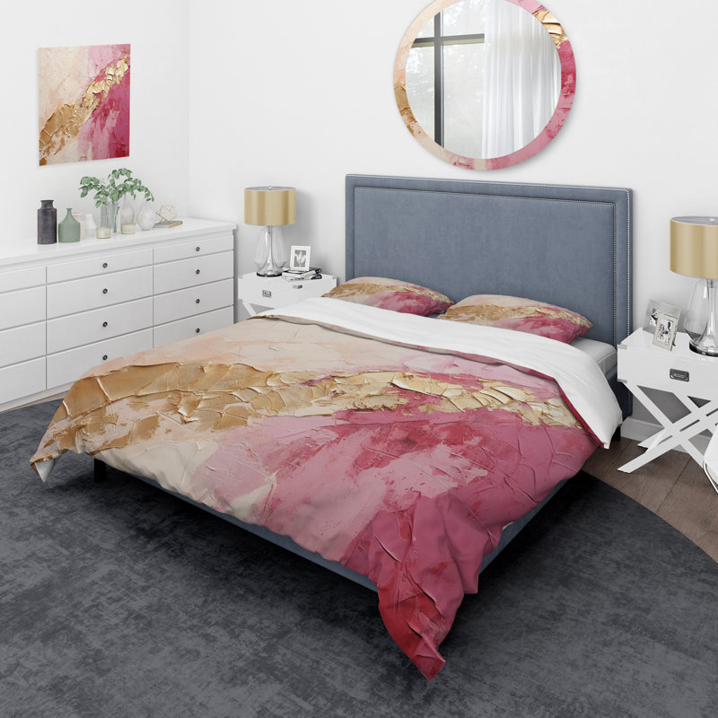 Ensemble de housse de couette Pink Gold Minimalisme Potteries I - Spirales abstraites