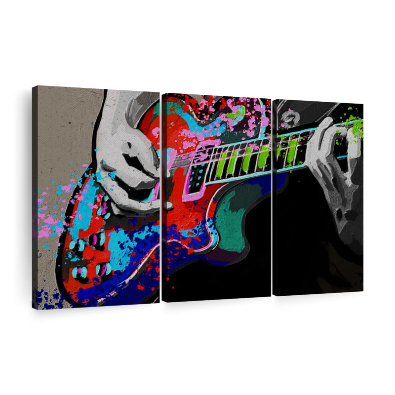 Guitare colorée 3 pièces, H 24 po x l 38 po x P 1,25 po