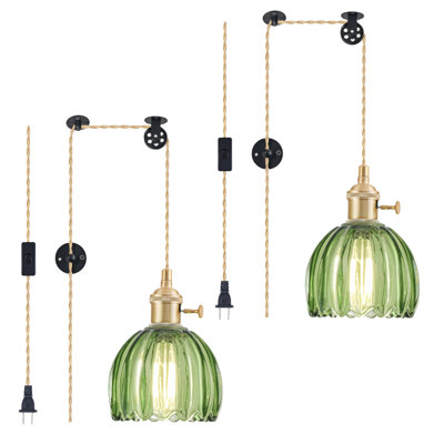 Ensemble de 2 luminaires suspendus à brancher en verre rétro
