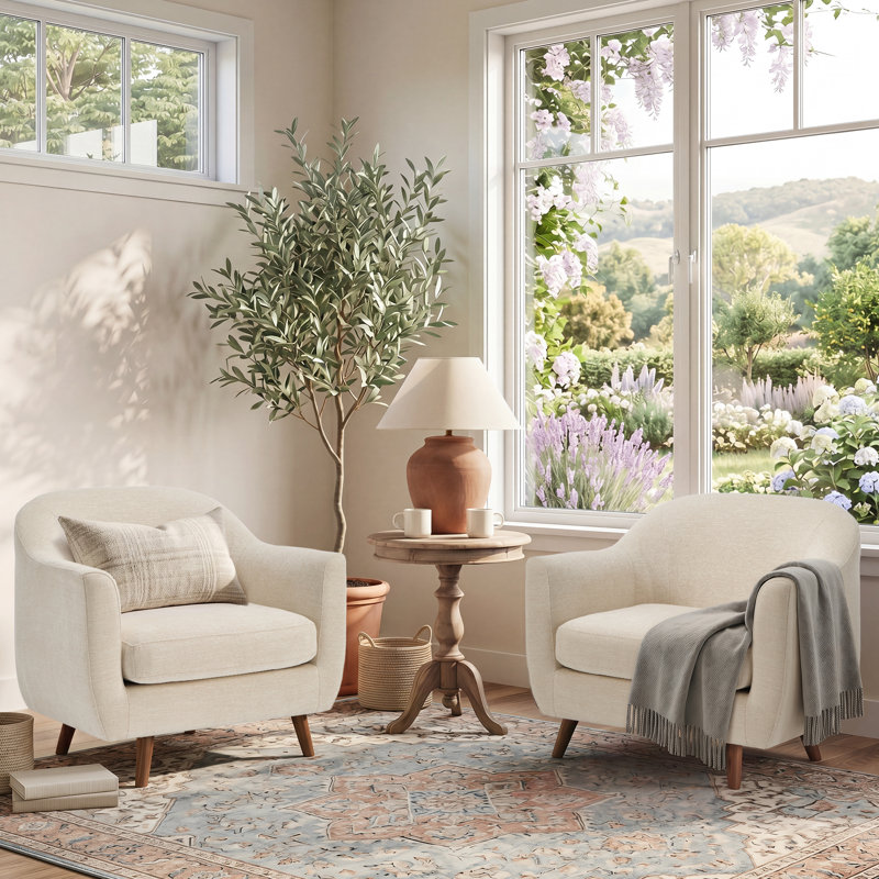 Chaise d'appoint Kaya Modern Upholstery - ensemble de 2, Cream