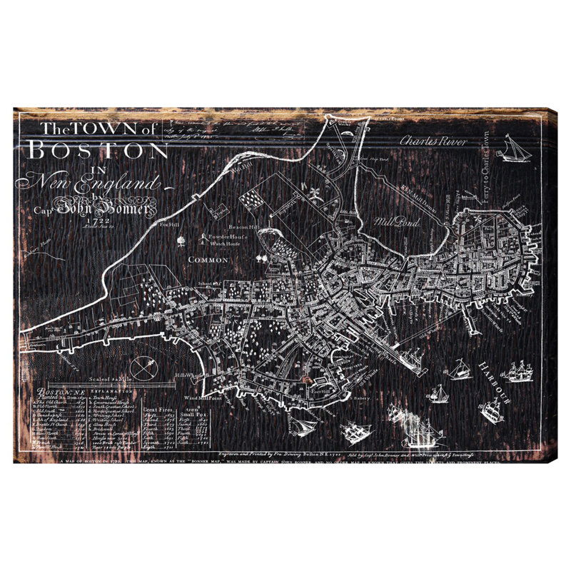 «Town of Boston Map 1722», reproduction sur toile, 24 po x 36 po