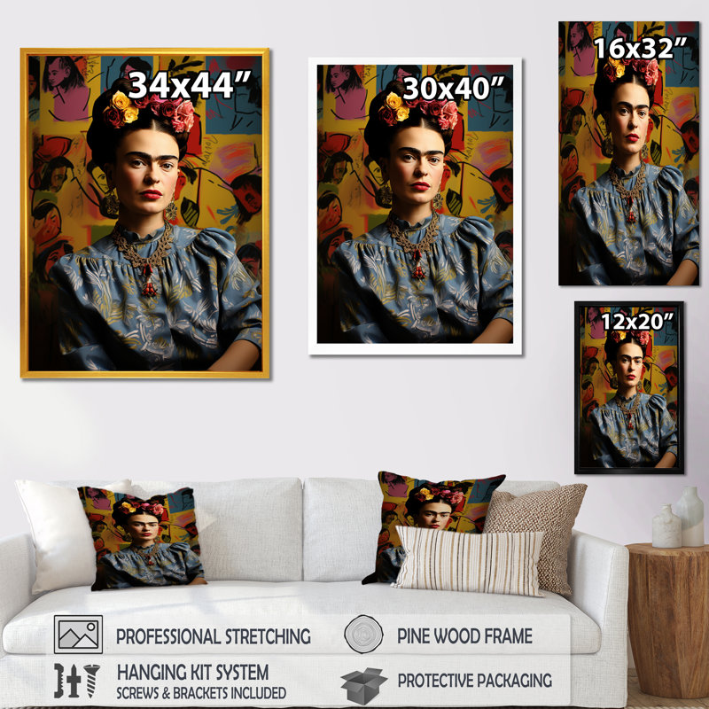 Portrait de femme mexicaine II - art mural mexicain, Cadre flottant doré, 32" H x 16" W