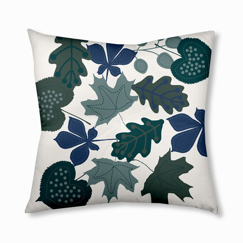303_Oreiller de sol touffeté à motif d'automne Fall Leaves, 26 po x 26 po, Vert