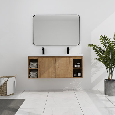 Wall Mounted Bathroom Vanity With Double Sink, Soft Closing Door Hinge