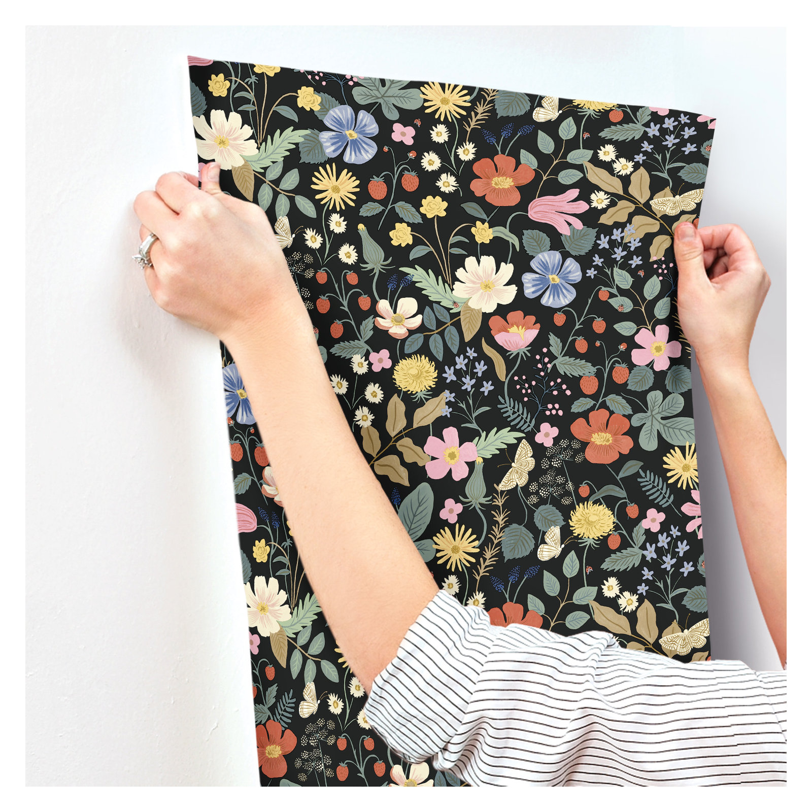 Rifle Paper Co. Strawberry Fields 27" L x 27" W Smooth Wallpaper Roll, Black