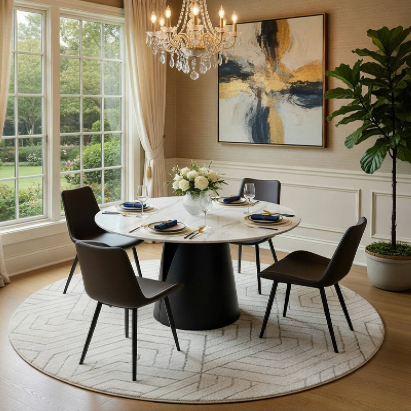 Table de salle à manger 47 po Vera, H 29,53 po x L 47,24 po x l 47,24 po, Blanc mat, Noir