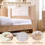 Lit plateforme moderne Adison King avec tiroirs de rangement et station de recharge, tête de lit rembourrée avec ports USB et prises électriques, sommier à lattes robustes en bois, montage facile, chêne clair, sans sommier tapissier, montage facile-2002807809-2002807811