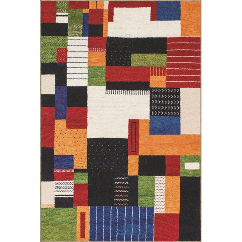 Rectangle Patterned Woven Base Machine Washable Rug, Square 4'11" Rug Pad Included