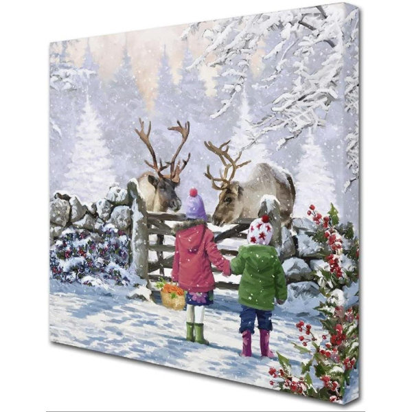 Loon Peak® Reindeer Pair Framed On Canvas Painting | Wayfair