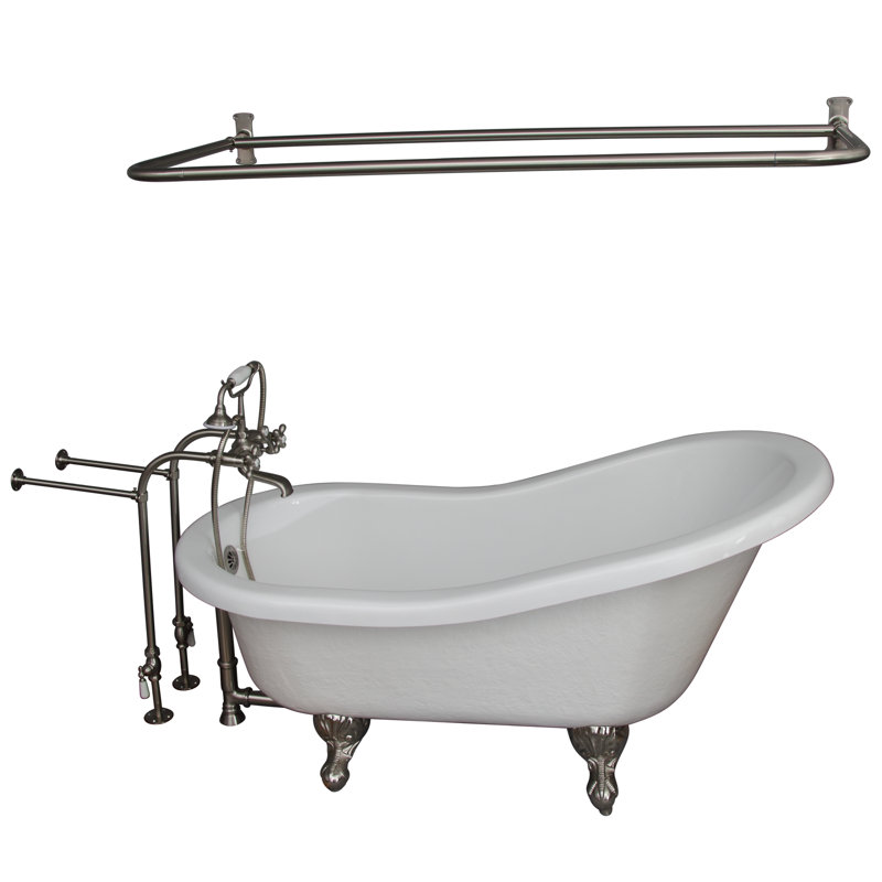 67'' x 29.5'' Freestanding Soaking Acrylic Bathtub with Faucet, Brushed Nickel
