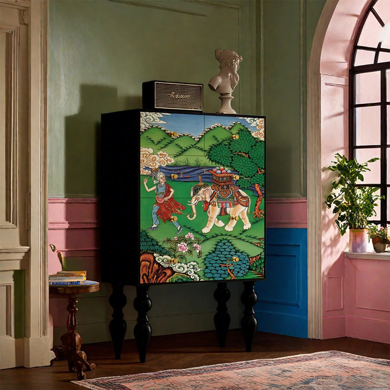 Armoire de rangement à cinq tiroirs en bois de frêne