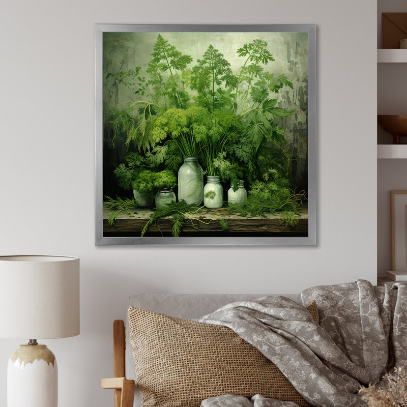 «Herbs Pottery Delights 4 - Floral Herbs», art mural, Cadre flottant brun, H 36 po x l 36 po x P 1,5 po