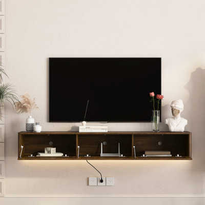 Meuble télé mural en bois ultrabrillant pour salon avec lumières à DEL et prise de courant 3 composants de rangement standard à 2 ports Accessoires de jeu 16 - effets à DEL de couleur simple fonctionnel