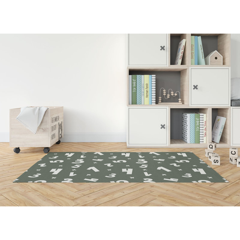 Numbers Kids Play Mat, Chimichurri/Green/Ivory, Rectangle 3' x 5'