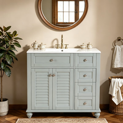 Bathroom Vanity with Sink, Wood Frame Bathroom Vanity with Soft-Close Drawers