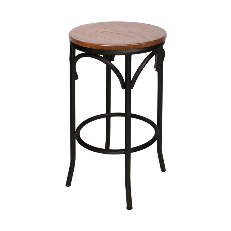 Henry Cross Back Backless Counter Height Stool, Autumn Ash Wood Seat - Steel Frame - Sand Black Finish