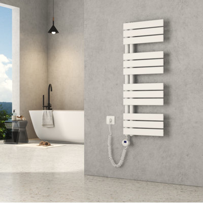 Emke Electric Design Panel Radiator With Thermostat And Timer For Towel Warmer, Open At The Side, Vertical, White