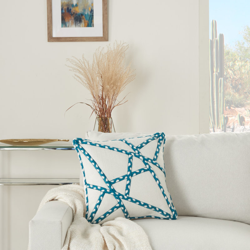 Geometric Outdoor Throw Pillow, Turquoise