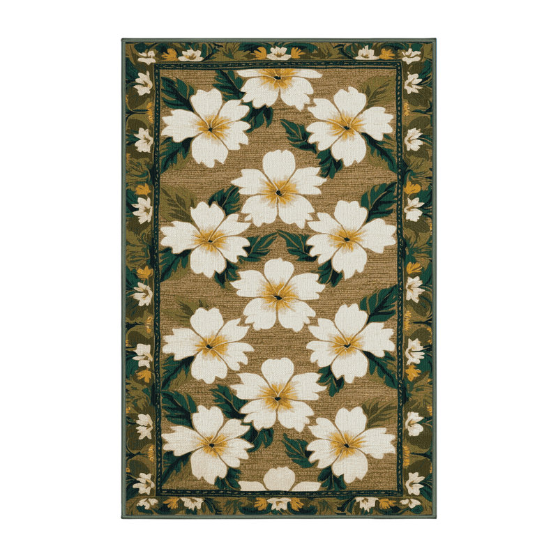 Washable Pikake Hawaiian Area Rug, Rectangle 8' x 12'