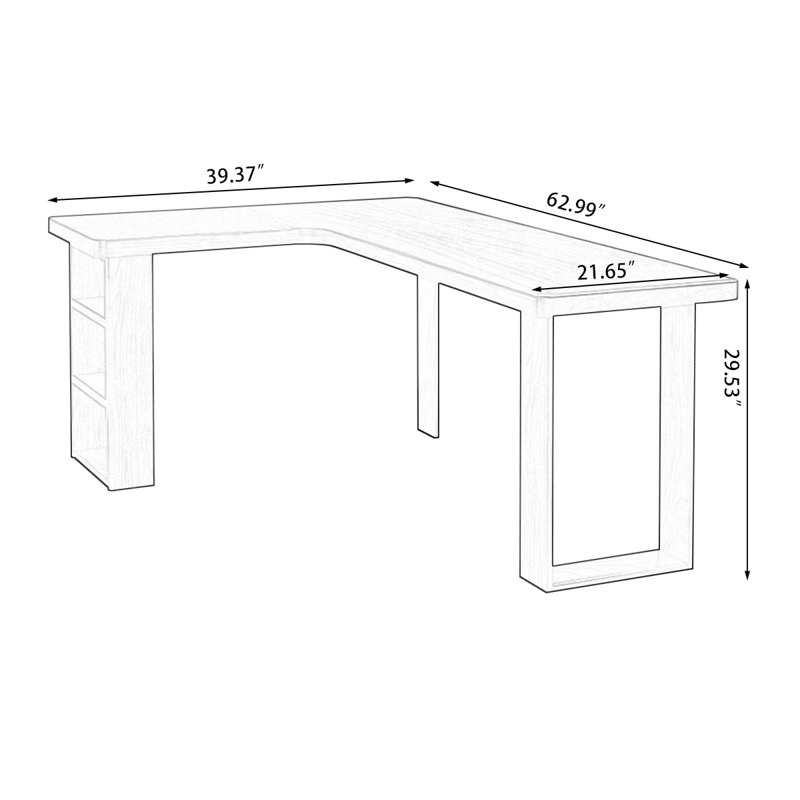 Bureaux en bois massif en L noyer, Retour à gauche, H 29,53 po x l 62,99 po x P 39,37 po