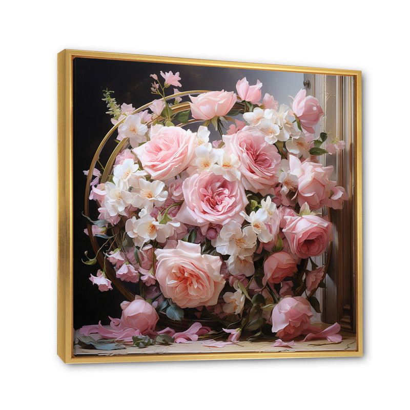 «Pink Wreath Romantic Impression I», reproduction sur toile, Or, H 24 po x l 24 po x P 1 po