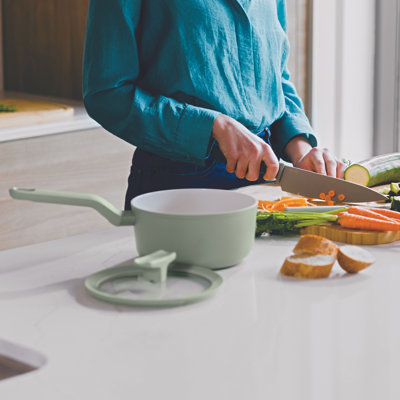 BergHOFF Balance Non-stick Ceramic Saucepan 7", 2.1qt. With Glass Lid, Recycled Aluminum, Moonmist