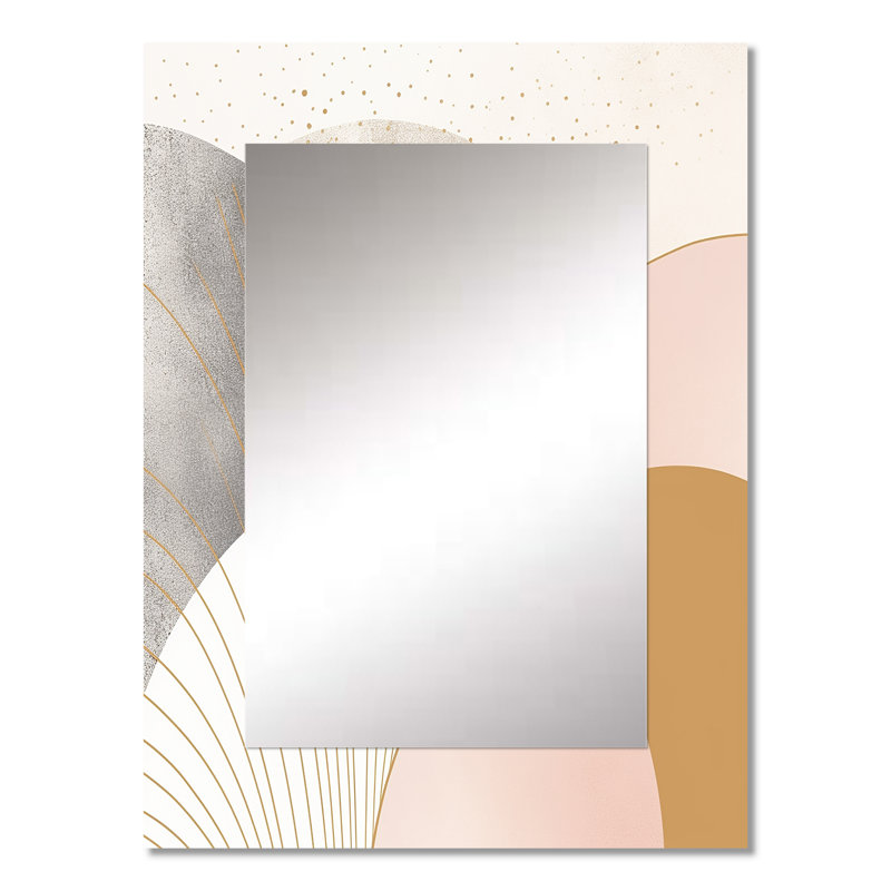 Géométrie de la sérénité en or rétro rose - grand miroir mural géométrique, miroir décoratif rose, impression d'art en métal