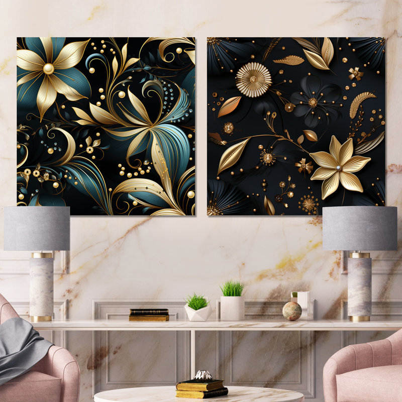 Hadleigh - Ensemble de 2 impressions sur toile florales, Toile tendue, H 16 po x l 33 po x P 1 po