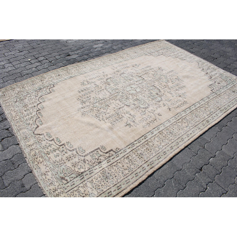 Tapis rétro beige en laine nouée à la main de style rétro Anatolian
