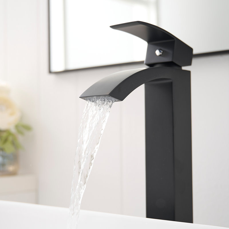 Robinet de salle de bain noir à poignée simple - Conception géométrique et facile à nettoyer pour les lavabos commerciaux en alliage d'aluminium de conception moderne