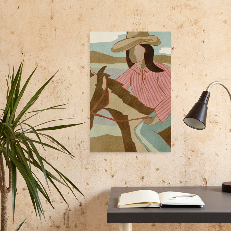 «Cowgirl Mountain Ride Peaceful Rustic Serene Horse Landscape Mountain», art mural