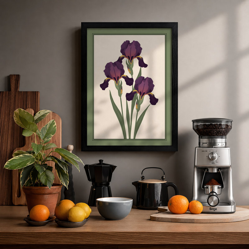 Irises in Violet Botanical - Framed Print, A2 - 59.4 x 42.0 cm, Black