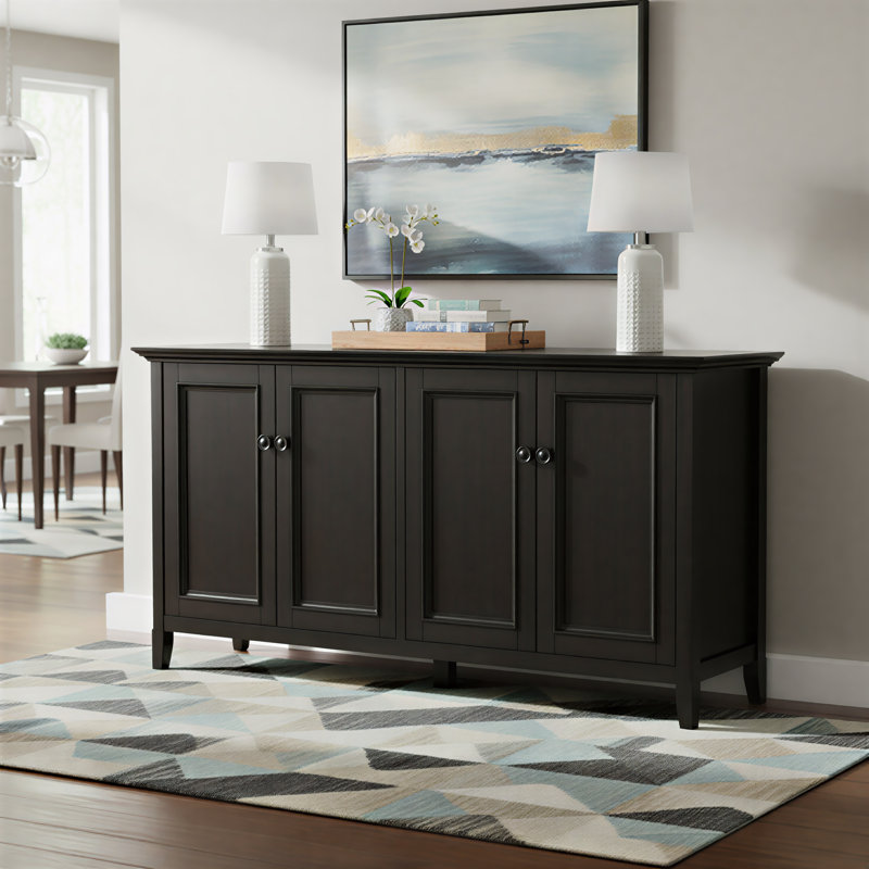 Tavion 66"W Solid Wood 4-Door Storage Cabinet With Adjustable Shelves, Hickory Brown