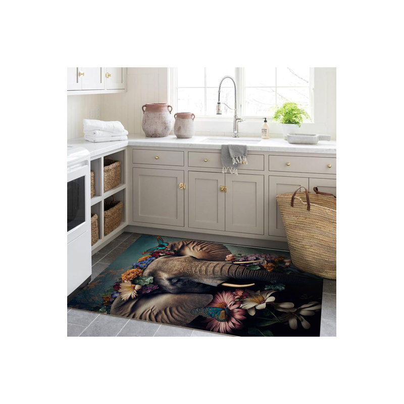 Tapis décoratif moderne multicolore à motif floral, Sous-tapis rectangulaire de 3 pi 3 po x 4 pi 11 po
