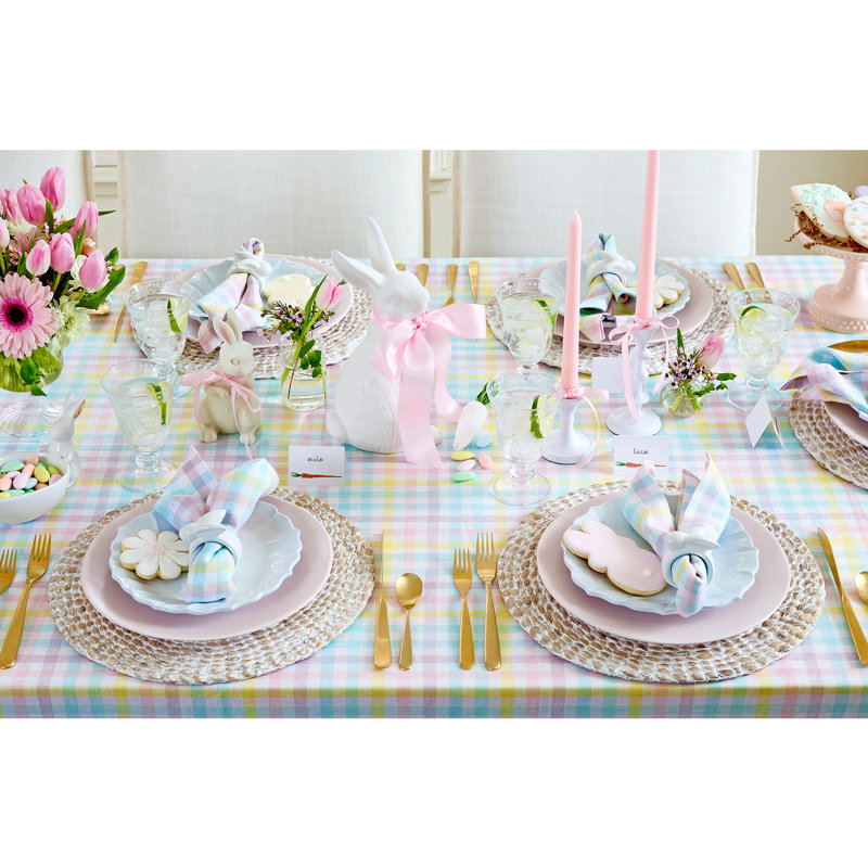 Gingham Check - 100% Pure Linen Dinner Napkins, Pastel Gingham