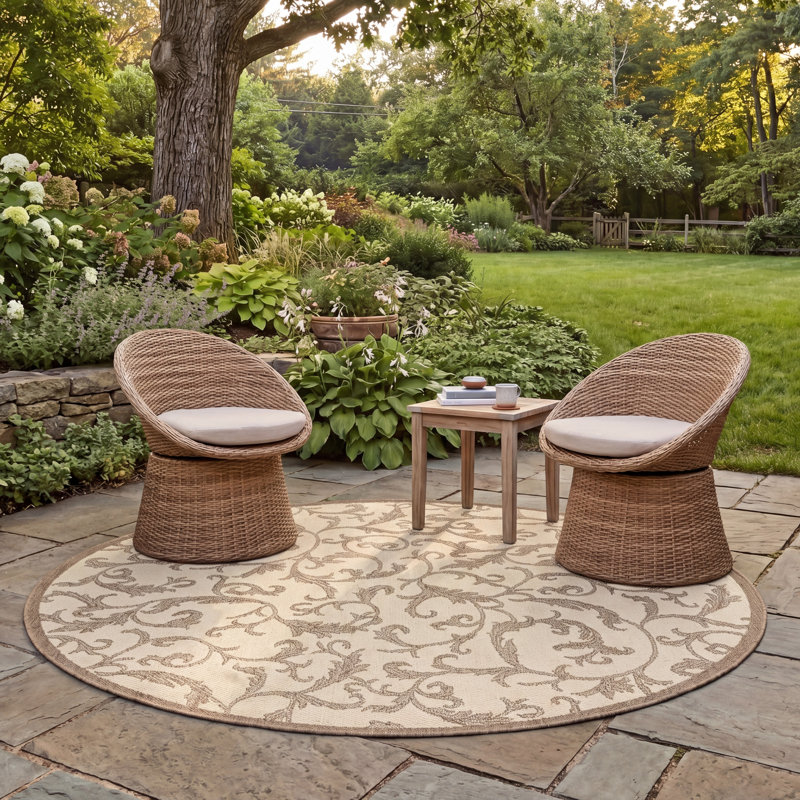 Tapis d'intérieur / extérieur à fleurs Herefordshire Performance, Rond 5 pi 3 po