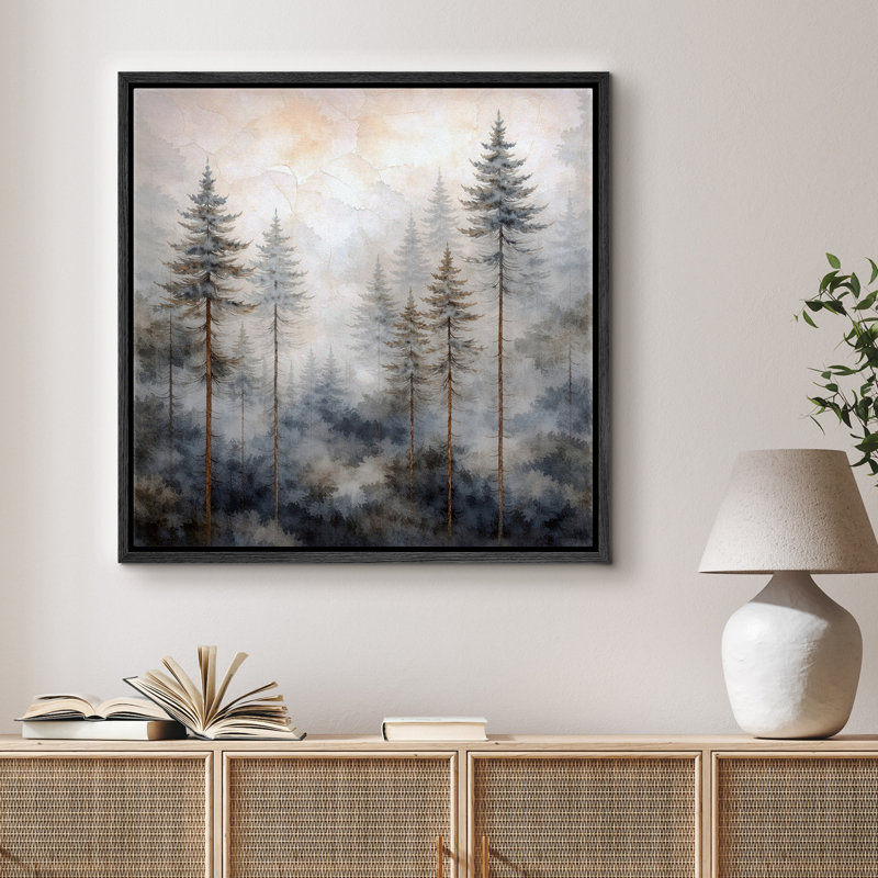 «Misty Pine Forest Landscape», neutre, forêt naturelle, images, impression sur toile encadrée, H 24 po x l 24 po x P 1,5 po