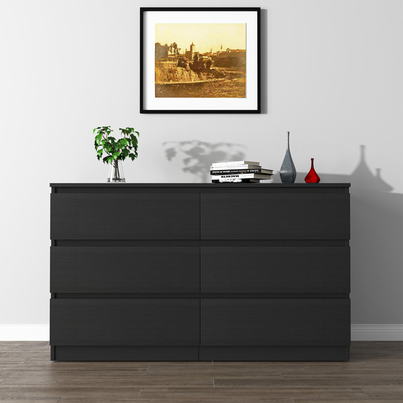 Bisset 47.25'' W 6 - Drawer Dresser, Black