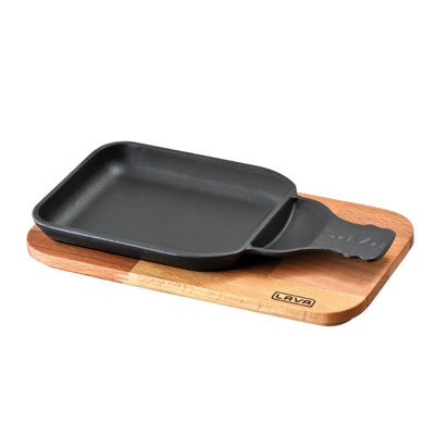 Lava Enameled Cast Iron Serving Dish 6 inch-Beer Shaped Pan with Beechwood Service Platter