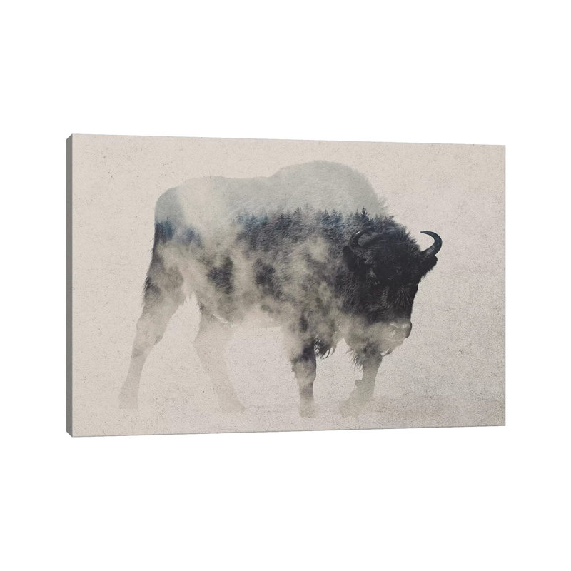 Bison In The Fog by Andreas Lie - Print on Canvas, 20.32 cm H x 30.48 cm W, Wrapped Canvas