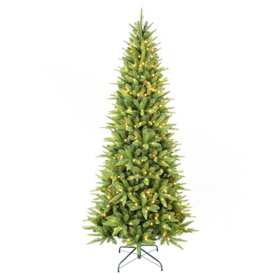 6FT Slim Christmas Tree With 300 Warm White LED Lights – 850 PE+PVC Tips, Space-Saving Hinged Design, Easy Setup, Sturdy Metal Stand – Realistic Pencil Tree For Small Spaces