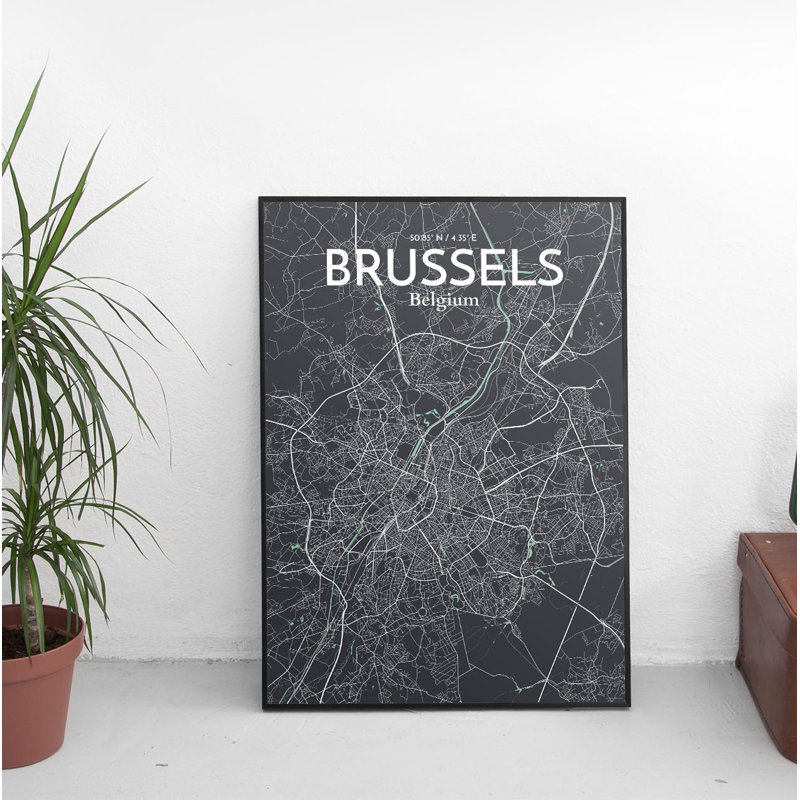 Brussels City Map - No Frame Print, 60.2 cm H x 27.9 cm W x 0.1 cm D