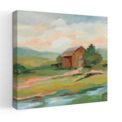 Contemporary Springtime Farm Pastel Sq With Barn Black Art