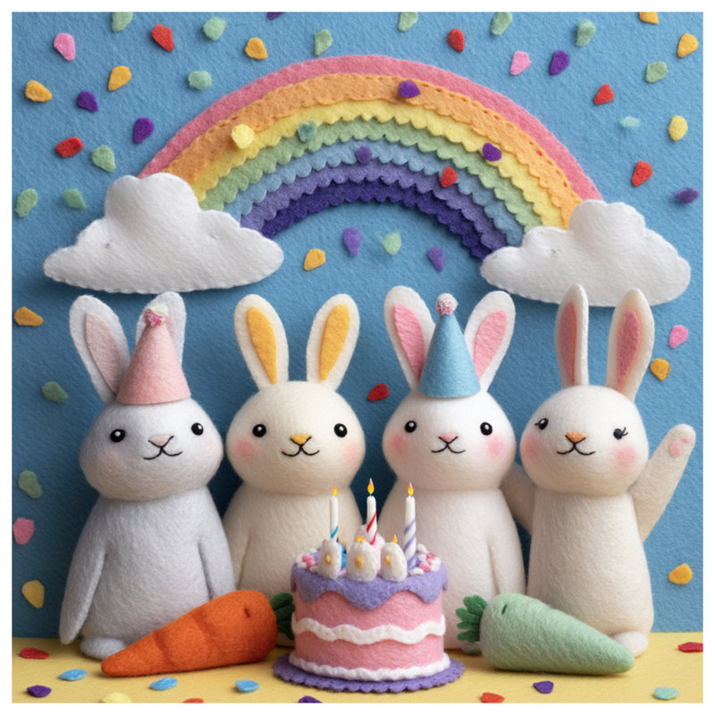 Felt Bunny Birthday Party Bath Mat, 34in W x 21in L