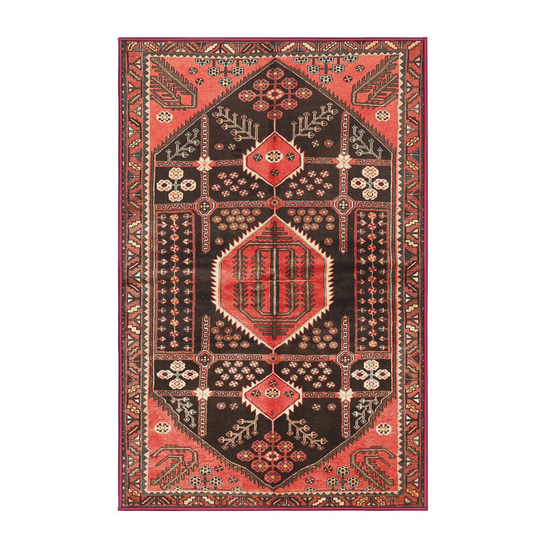 Tapis noir/rouge/beige traditionnel Zakaryan, Rectangle 2 pi x 5 pi