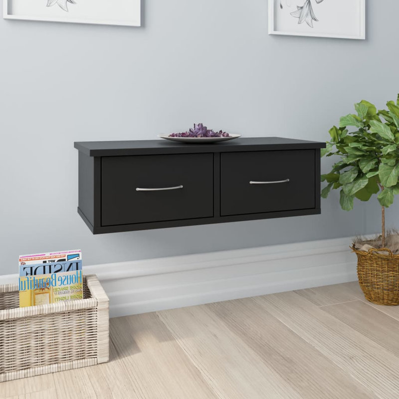 Quamarion 17 Stories Wall-Mounted Drawer Shelf 60X26x18.5 Cm Engineered Wood, Matte Black