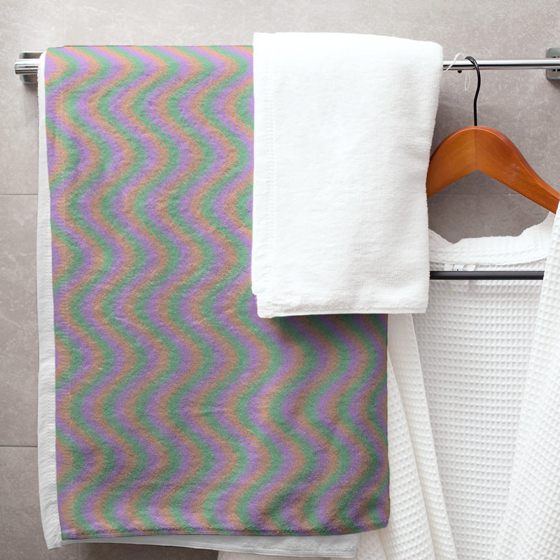 Serviette de bain à rayures ondulées elizabeth katelyn, Vert/Orange/Mauve