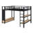 Metal Loft Bed Frame With Wardrobe,Storage Shelves And Pegboard