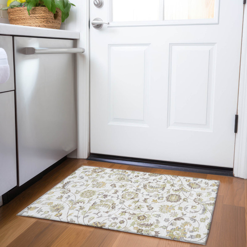 Premium Machine Washable Goulven AMF1006 Floral Rug, Rectangle 1'8" x 2'6"