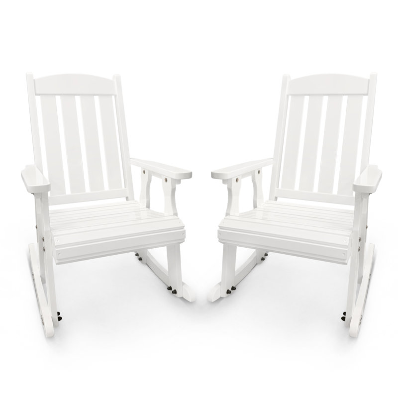 Chaise berçante en bois avec inclinaison confortable du dossier, dossier haut et siège profilé profond, Blanc